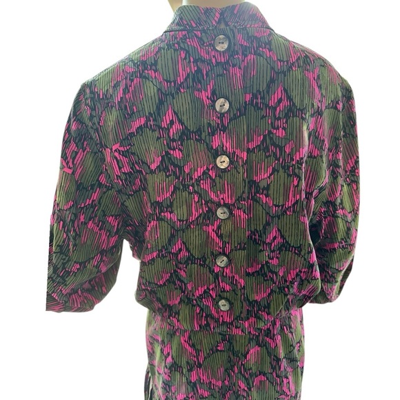 Adele Simpson Vintage Pink and Green Patterned Drop Waist  Dress - Picture 8 of 10